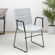 Zylar Leather/Polyester Guest Arm Chair with Powder-Coated Stainless Steel Base White Leather Office Chair Leisuremod