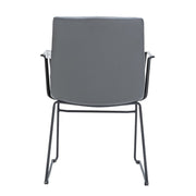 Zylar Leather/Polyester Guest Arm Chair with Powder-Coated Stainless Steel Base Grey Leather Office Chair Leisuremod