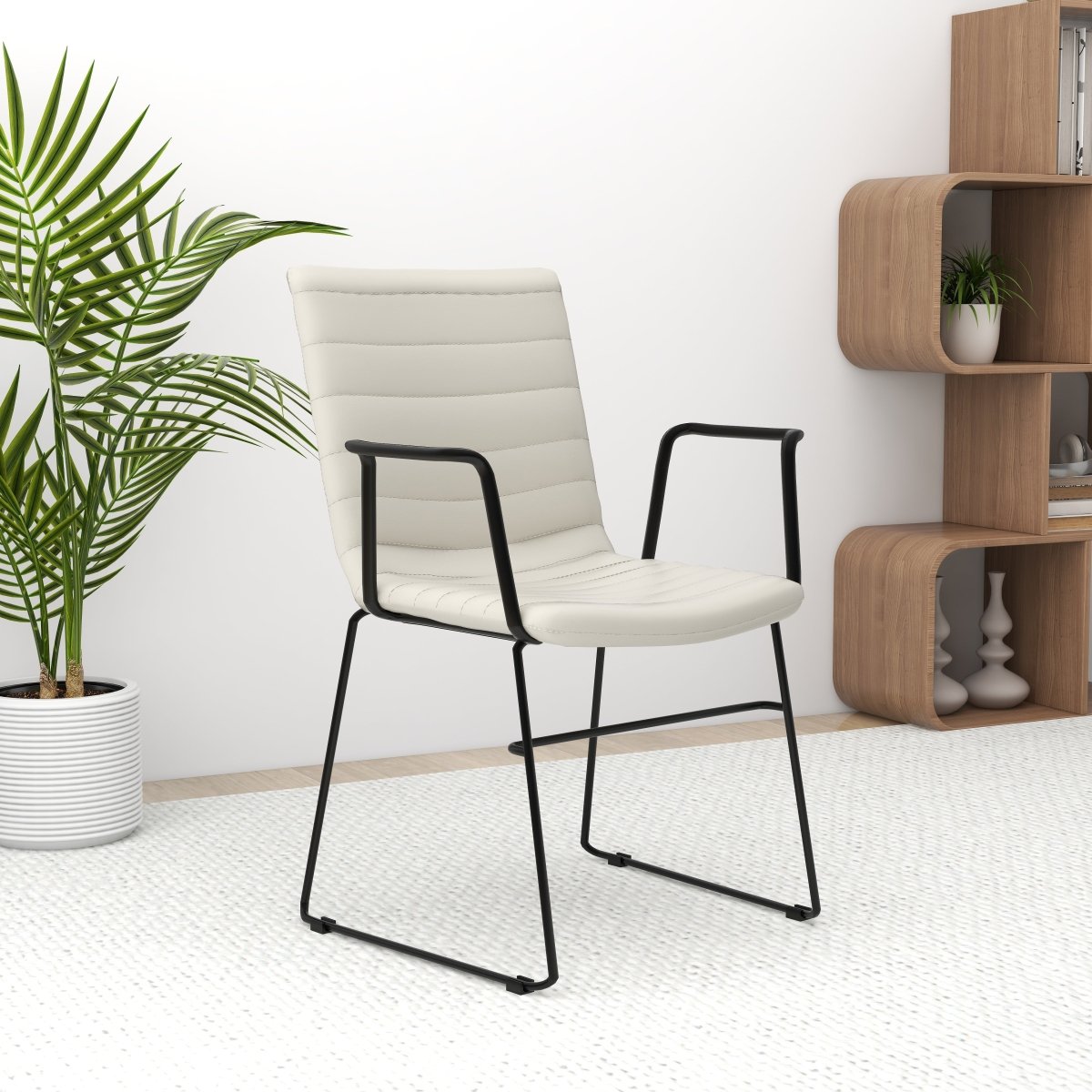 Zylar Leather/Polyester Guest Arm Chair with Powder-Coated Stainless Steel Base Tan Leather Office Chair Leisuremod