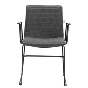 Zylar Leather/Polyester Guest Arm Chair with Powder-Coated Stainless Steel Base Charcoal Leather Office Chair Leisuremod
