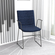 Zylar Leather/Polyester Guest Arm Chair with Powder-Coated Stainless Steel Base Dark Blue Polyester Office Chair Leisuremod