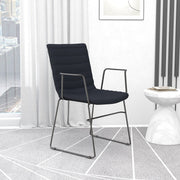 Zylar Leather/Polyester Guest Arm Chair with Powder-Coated Stainless Steel Base Black Leather Office Chair Leisuremod