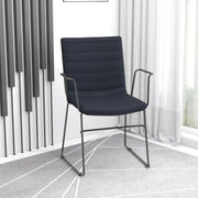 Zylar Leather/Polyester Guest Arm Chair with Powder-Coated Stainless Steel Base Black Leather Office Chair Leisuremod