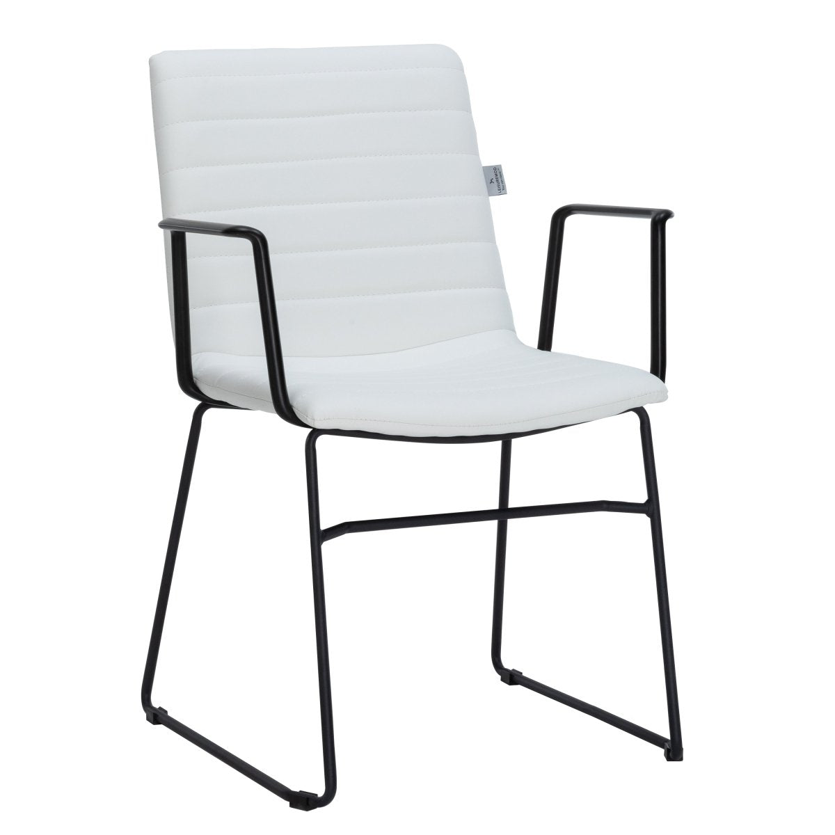 Zylar Leather/Polyester Guest Arm Chair with Powder-Coated Stainless Steel Base White Leather Office Chair Leisuremod
