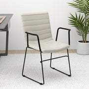 Zylar Leather/Polyester Guest Arm Chair with Powder-Coated Stainless Steel Base Tan Leather Office Chair Leisuremod