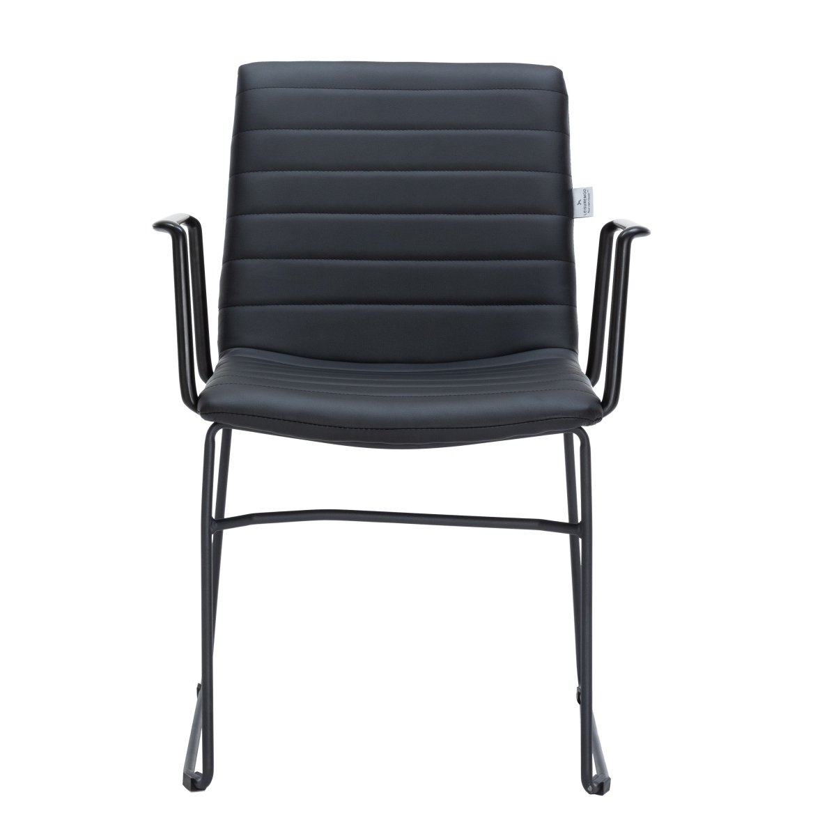Zylar Leather/Polyester Guest Arm Chair with Powder-Coated Stainless Steel Base Black Leather Office Chair Leisuremod