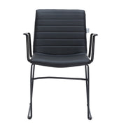 Zylar Leather/Polyester Guest Arm Chair with Powder-Coated Stainless Steel Base Black Leather Office Chair Leisuremod