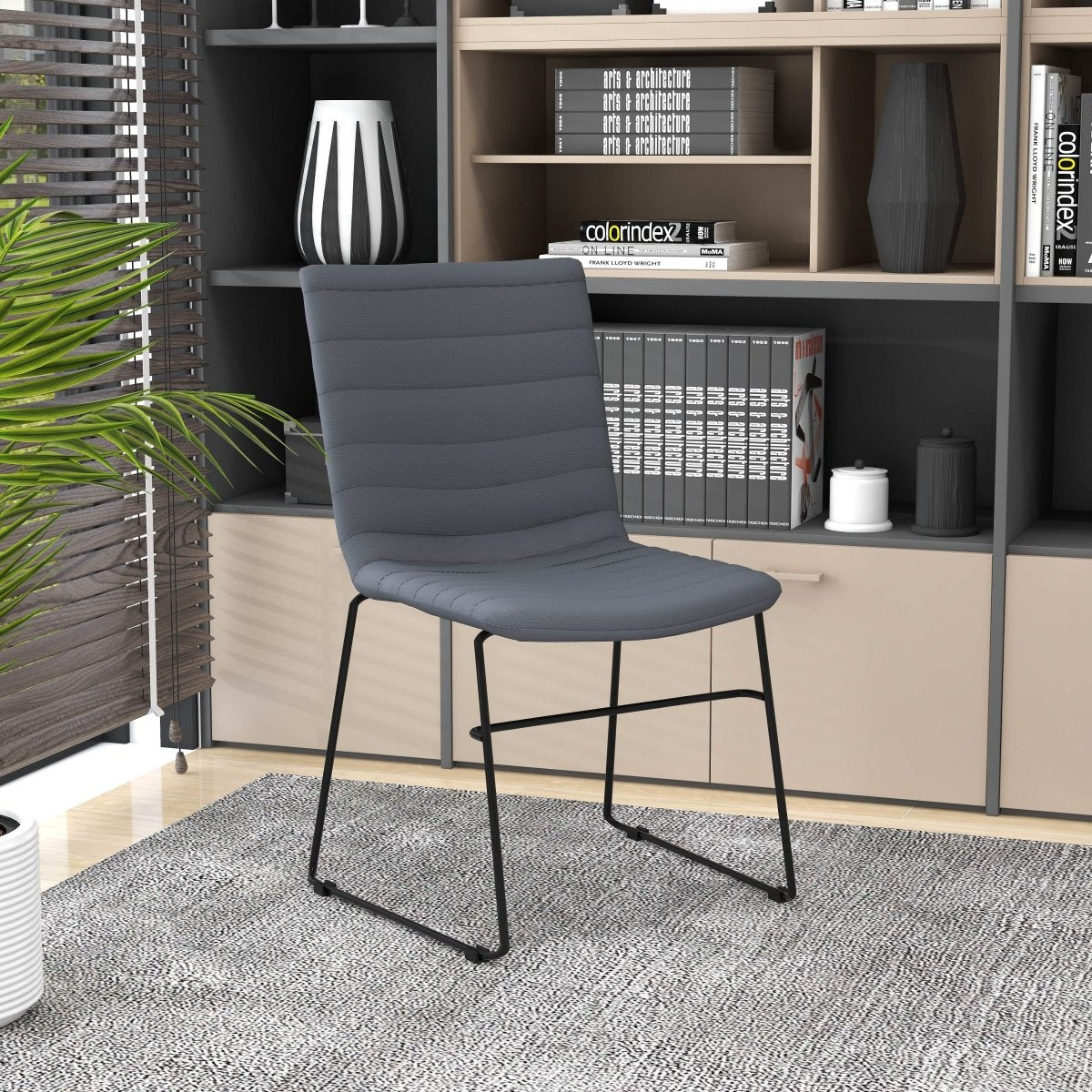 Zylar Leather/Polyester Office Guest Chair with Powder-Coated Stainless Steel Base Grey Leather Office Chair Leisuremod