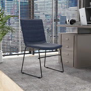 Zylar Leather/Polyester Office Guest Chair with Powder-Coated Stainless Steel Base Dark Blue Office Chair Leisuremod