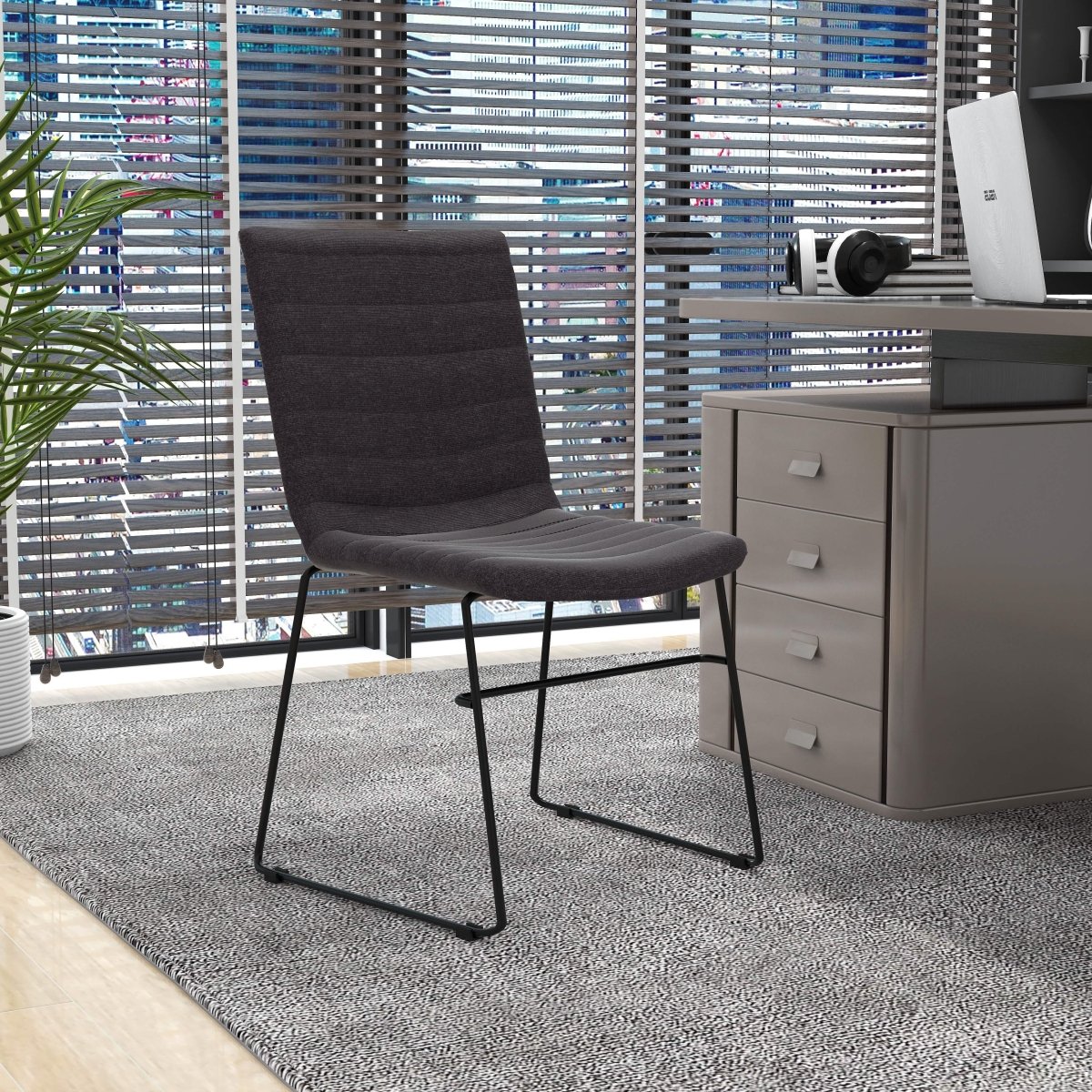 Zylar Leather/Polyester Office Guest Chair with Powder-Coated Stainless Steel Base Brown Office Chair Leisuremod
