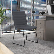 Zylar Leather/Polyester Office Guest Chair with Powder-Coated Stainless Steel Base Grey Leather Office Chair Leisuremod