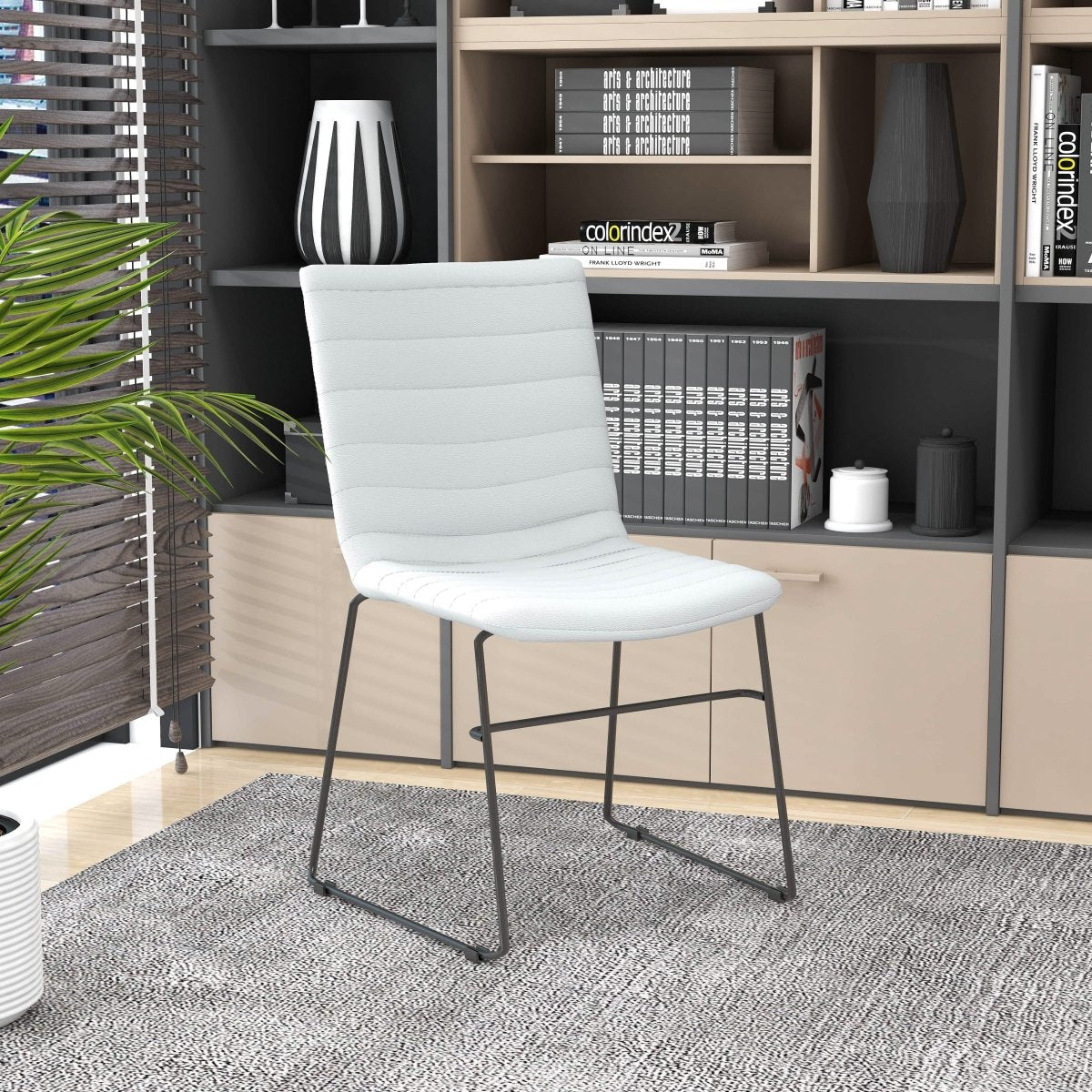 Zylar Leather/Polyester Office Guest Chair with Powder-Coated Stainless Steel Base White Office Chair Leisuremod