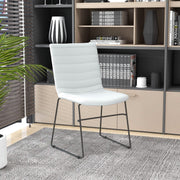 Zylar Leather/Polyester Office Guest Chair with Powder-Coated Stainless Steel Base White Office Chair Leisuremod