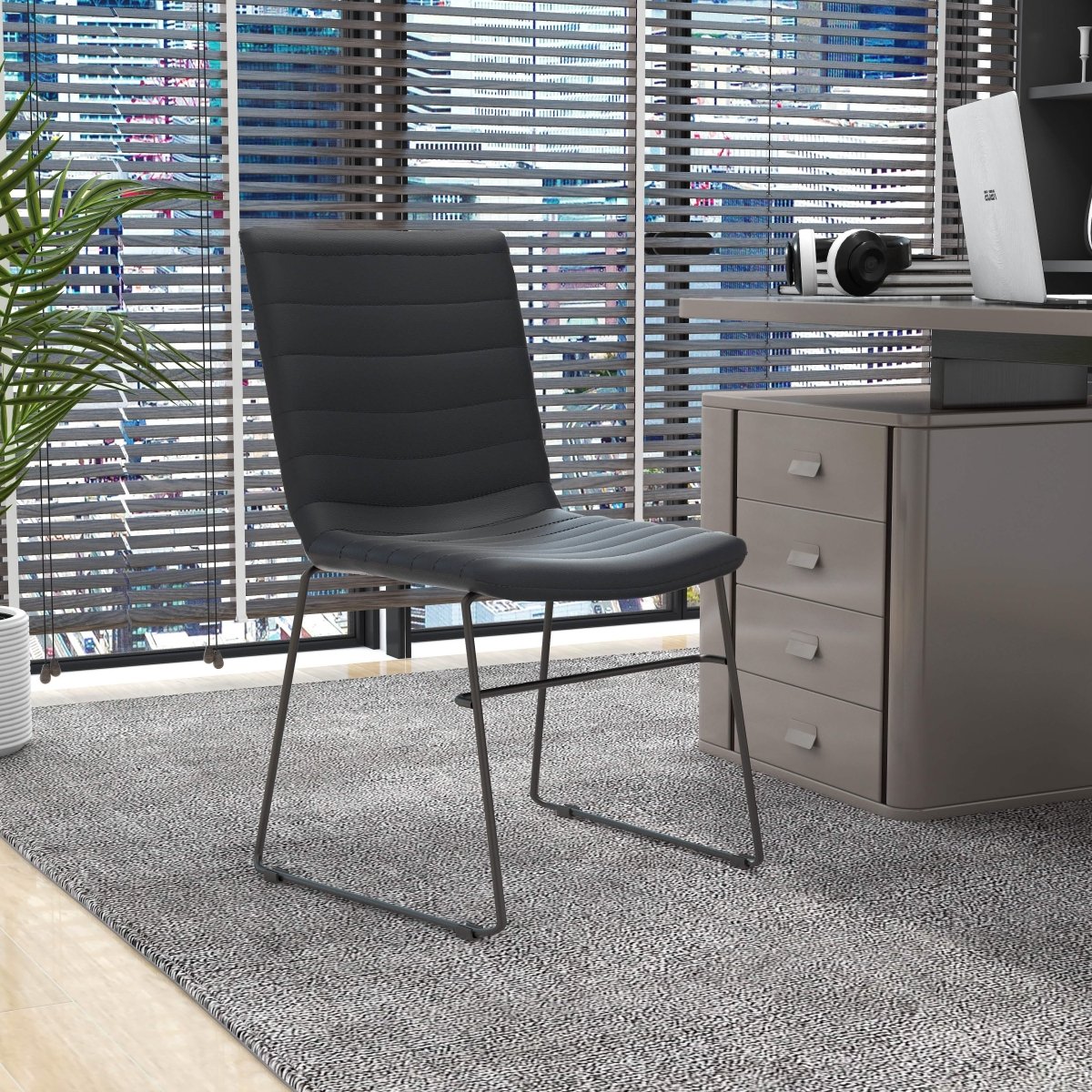 Zylar Leather/Polyester Office Guest Chair with Powder-Coated Stainless Steel Base Black Office Chair Leisuremod