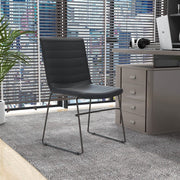 Zylar Leather/Polyester Office Guest Chair with Powder-Coated Stainless Steel Base Black Office Chair Leisuremod